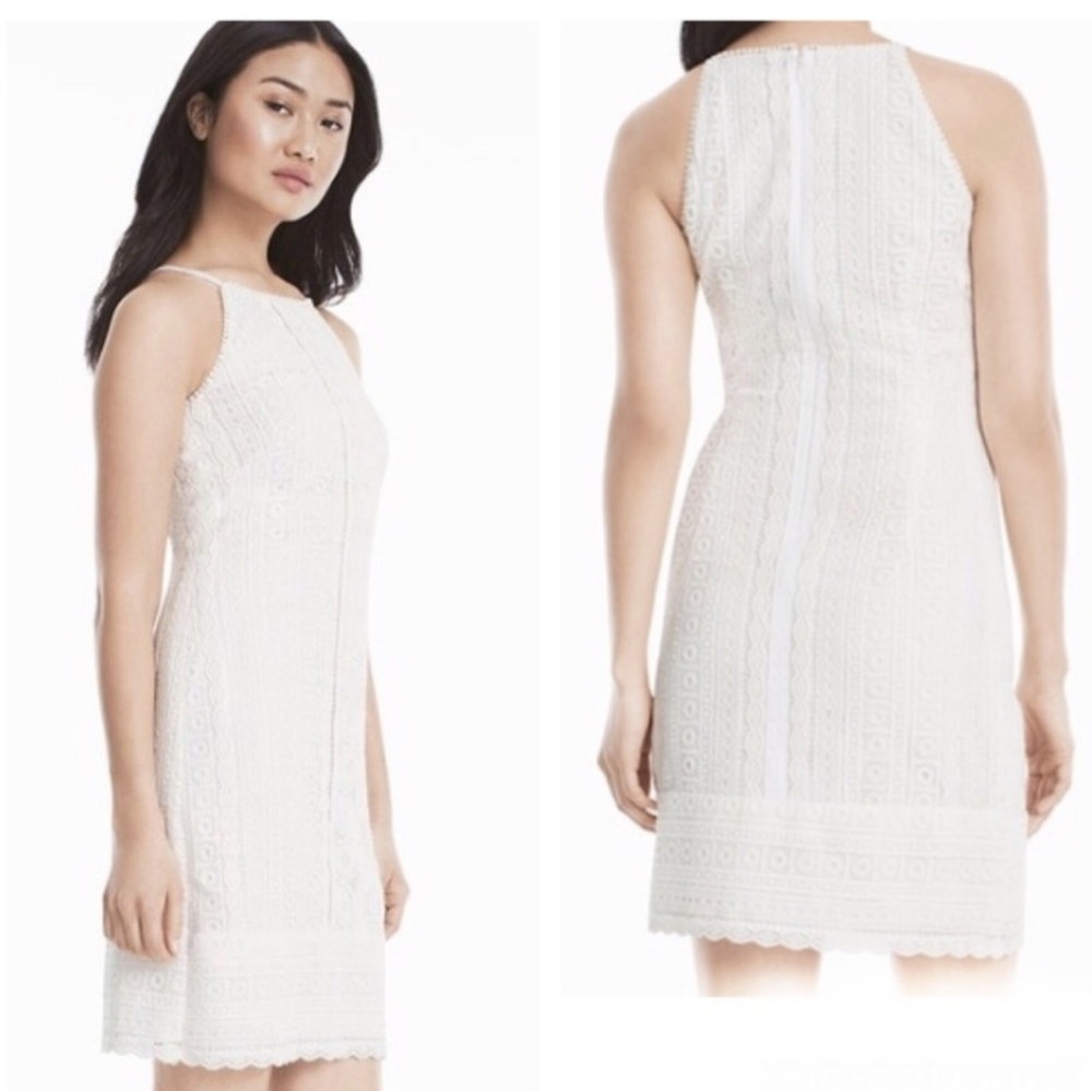 White House Black Market White Lace Shift Dress, 8